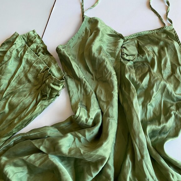 Goody Goody California Silk SET Green Size W/M Pajama Loungewear - Picture 6 of 9